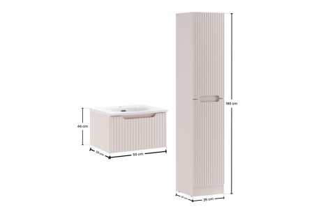 Set Mobilier Baie Nova Cashmere 50 cm, cu Lavoar Sky și Dulap Înalt, Cașmir Mat - COMAD [2]
