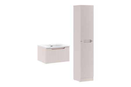 Promotii - Set Mobilier Baie Nova Cashmere 50 cm, cu Lavoar Sky și Dulap Înalt, Cașmir Mat - COMAD