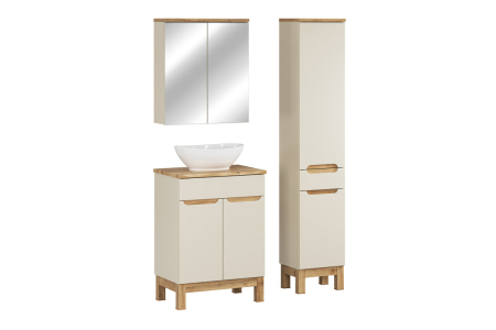 Set mobilier 60 cm cu blat, lavoar pe blat Lola, dulap înalt și dulap cu oglindă Bali Cashmere COMAD SET-BAC B NAT WOTAN 60CM UN LOLA HC MC [0]
