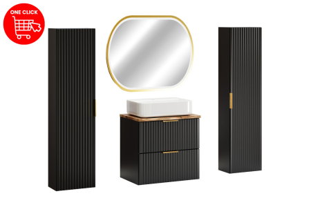 Set Mobilier Baie Adel Black 60 cm, cu lavoar pe blat Magic, oglindă LED, Negru Mat - COMAD [1]