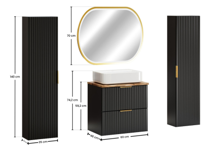 Set Mobilier Baie Adel Black 60 cm, cu lavoar pe blat Magic, oglindă LED, Negru Mat - COMAD [2]