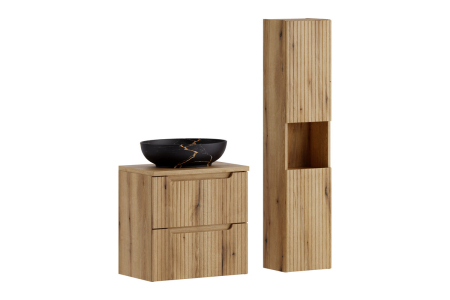 Promotii - Set Mobilier Nova Coast Evoke 60 cm, cu blat, lavoar Mona, dulap înalt, Stejar - COMAD