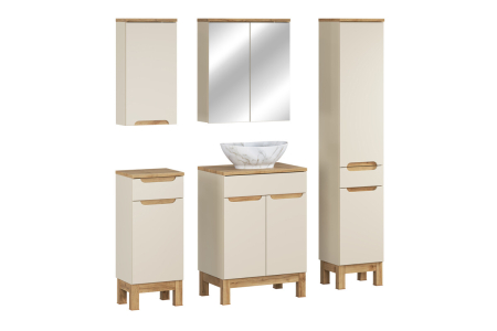 Set mobilier 60 cm cu blat, lavoar pe blat Pati, dulap înalt și dulap cu oglindă Bali Cashmere COMAD SET-BAC B WOTAN 60CM UN PATI HC MC [0]