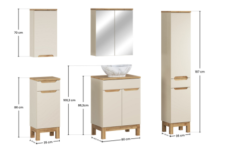 Set mobilier 60 cm cu blat, lavoar pe blat Pati, dulap înalt și dulap cu oglindă Bali Cashmere COMAD SET-BAC B WOTAN 60CM UN PATI HC MC [3]