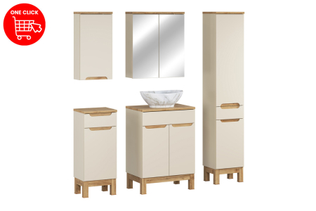 Set mobilier 60 cm cu blat, lavoar pe blat Pati, dulap înalt și dulap cu oglindă Bali Cashmere COMAD SET-BAC B WOTAN 60CM UN PATI HC MC [2]