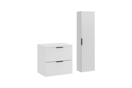 Promotii - Set Mobilier Baie Adel White 60 cm, cu Blat și Coloană Înaltă, Alb Mat - COMAD