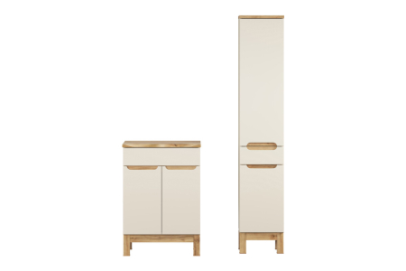 Set Mobilier Baie Bali Cashmere 60 cm, cu Blat și Dulap Înalt, Cașmir Mat - COMAD [1]