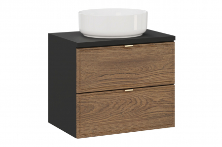 Seturi mobilier baie - Set mobilier baie 60 cm, negru mat, stejar Casella, cu blat si lavoar pe blat, Maja Talia Casella COMAD