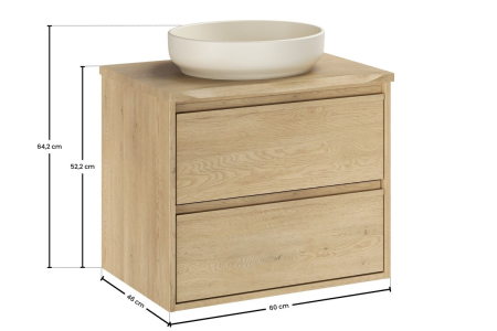 Set Mobilier Viola Cremona 60 cm, cu Blat și Lavoar pe Blat River, Stejar Cremona - COMAD [2]