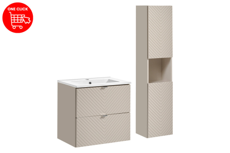 Set Mobilier Baie Viva Cashmere 60 cm, cu Lavoar Dance și Dulap Înalt, Cașmir Mat - COMAD [1]