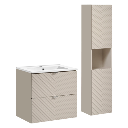 Produse - Set Mobilier Baie Viva Cashmere 60 cm, cu Lavoar Dance și Dulap Înalt, Cașmir Mat - COMAD