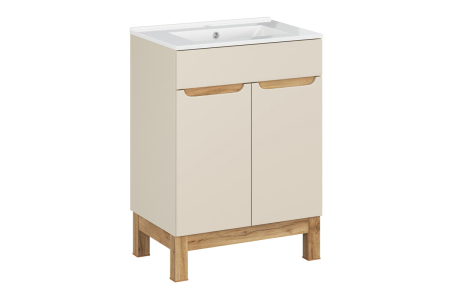 Seturi mobilier baie - Set Mobilier Baie Bali Cashmere 60 cm, cu Lavoar Lava, Cașmir Mat - COMAD