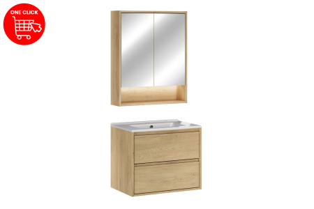 Set Mobilier Baie Viola Cremona 60 cm, cu lavoar și dulap cu oglindă, Stejar Cremona - COMAD [1]