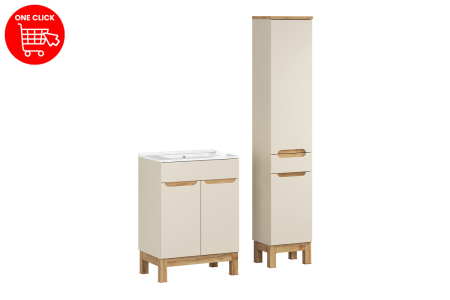 Set Mobilier Baie Bali Cashmere 60 cm, cu Lavoar și Dulap Înalt, Cașmir Mat - COMAD [2]