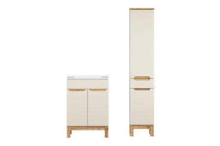 Set Mobilier Baie Bali Cashmere 60 cm, cu Lavoar și Dulap Înalt, Cașmir Mat - COMAD [1]