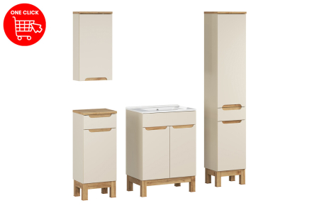 Set Mobilier Baie Bali Cashmere 60 cm, cu Lavoar și Dulap Înalt, Cașmir Mat - COMAD [2]