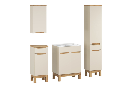Promotii - Set Mobilier Baie Bali Cashmere 60 cm, cu Lavoar și Dulap Înalt, Cașmir Mat - COMAD