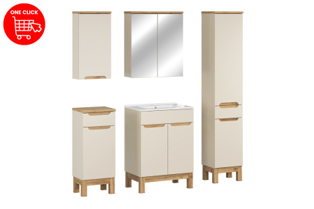 Set Mobilier Baie Bali Cashmere 60 cm, cu Lavoar, Dulap Înalt și Dulap cu Oglindă, Cașmir Mat - COMAD [2]