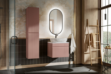 Promotii - Set Mobilier Iconic Rose 60 cm, cu Lavoar pe Blat, Dulap Înalt și Oglindă, Trandafir Antic - COMAD