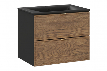 Seturi mobilier baie - Set mobilier baie 60 cm, negru mat, stejar Casella, cu lavoar, model SKY Talia, COMAD