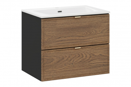 Seturi mobilier baie - Set mobilier baie 60 cm, negru mat, stejar Casella, cu lavoar pentru mobilier, SKY Talia Casella COMAD