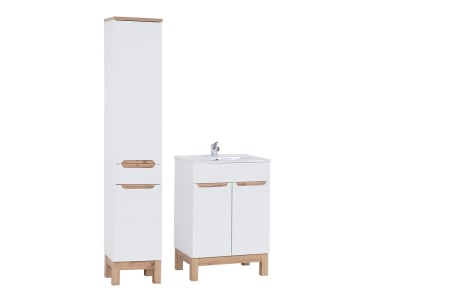 Promotii - Set Mobilier Baie Bali White 60 cm, cu Lavoar și Coloana Înaltă, Alb - COMAD