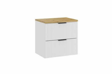 Promotii - Set Mobilier Baie Adel White 60 cm, cu Blat, Alb Mat, Stejar Artisan - COMAD