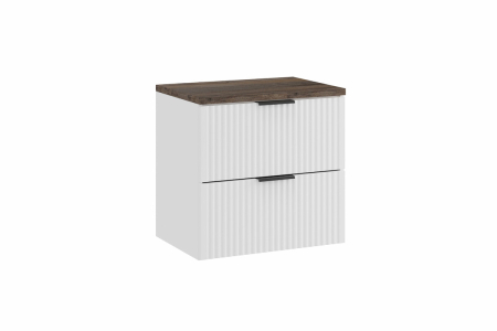 Promotii - Set Mobilier Baie Adel White 60 cm, cu blat, Alb Mat, Stejar Santa Fe Vintage - COMAD