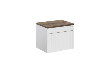 Promotii - Set Mobilier Baie Iconic White 60 cm, cu Blat, Stejar Santa Fe Vintage, Alb Mat - COMAD