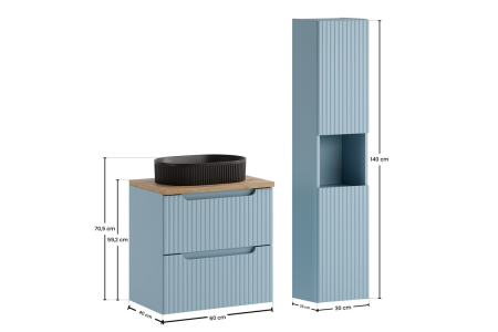 Set Mobilier Nova Denim 60 cm, cu Blat, Lavoar pe Blat Beyond și Coloană de Baie, Denim - COMAD [2]