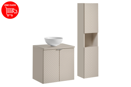Set Mobilier Baie Viva Cashmere 60 cm, cu blat, lavoar pe blat Domi și Coloană Înaltă, Cașmir Mat - COMAD [1]