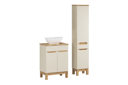 Produse - Set mobilier 60cm cu blat, lavoar pe blat Lola și coloană de baie Bali Cashmere COMAD SET-BAC B NAT WOTAN 60CM UN LOLA HC