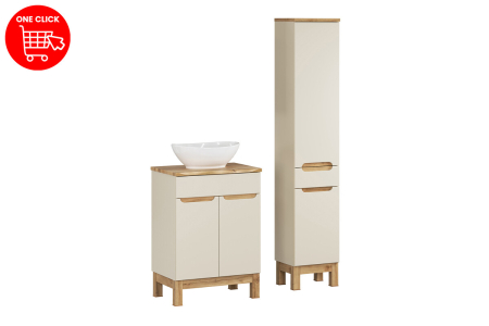Set mobilier 60cm cu blat, lavoar pe blat Lola și coloană de baie Bali Cashmere COMAD SET-BAC B NAT WOTAN 60CM UN LOLA HC [2]