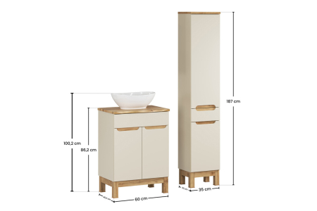 Set mobilier 60cm cu blat, lavoar pe blat Lola și coloană de baie Bali Cashmere COMAD SET-BAC B NAT WOTAN 60CM UN LOLA HC [3]