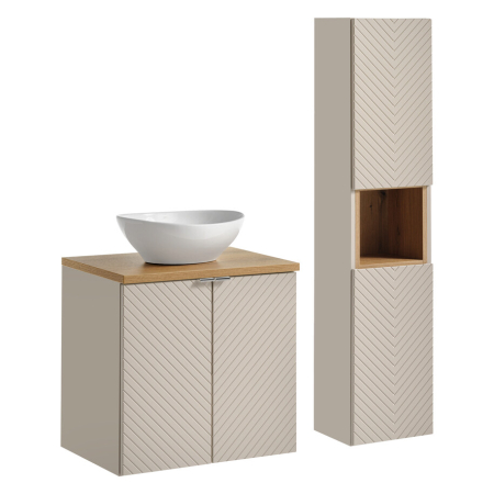 Produse - Set mobilier 60cm cu blat, lavoar pe blat Lola și coloană de baie Viva Cashmere COMAD SET-VICBOAK60CMDUNLOLAGWHCWHC