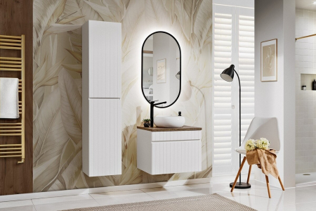 Promotii - Set mobilier 60cm cu blat, lavoar pe blat Wiki, coloană de baie și oglindă LED Iconic White COMAD SET ICW-B 60 CM WIKI A03