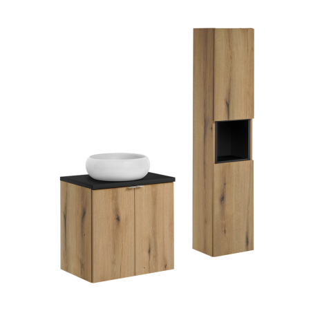 Set mobilier 60cm cu blat, lavoar pe blat Wiki și un dulap înalt Nova Oak COMAD SET-NOA B BLACK 60CM D UN WIKI SW HC [0]
