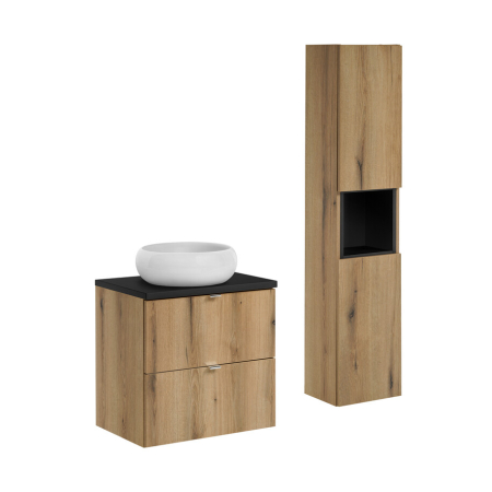 Set mobilier 60cm cu blat, lavoar pe blat Wiki și un dulap înalt Nova Oak COMAD SET-NOA B BLACK 60CM S UN WIKI SW HC [0]