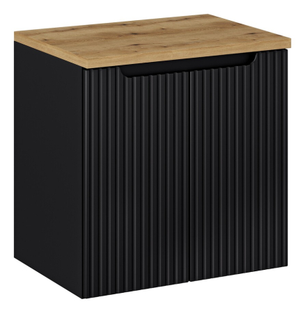 Promotii - Set Mobilier Baie Nova Black 60 cm, cu blat, Stejar Wotan, Negru Mat - COMAD