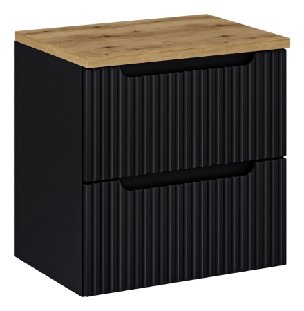 Promotii - Set Mobilier Baie Nova Black 60 cm, cu blat, Stejar Wotan, Negru Mat - COMAD