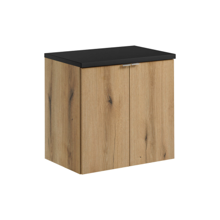 Promotii - Set Mobilier Baie Nova Oak 60 cm, cu Blat, Stejar Coast Evoke, Negru Mat - COMAD