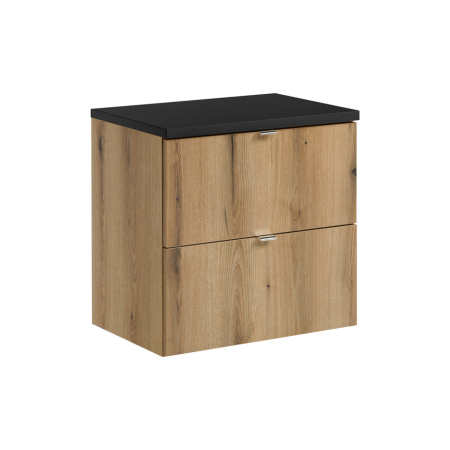 Promotii - Set Mobilier Baie Nova Oak 60 cm, cu blat, Stejar Coast Evoke, Negru Mat - COMAD