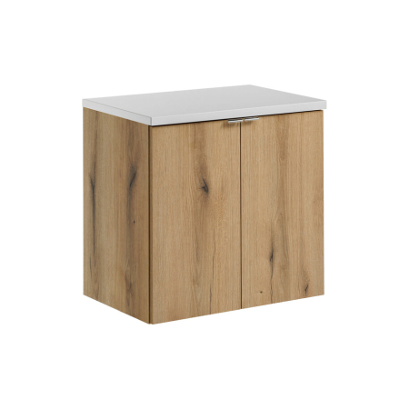 Promotii - Set Mobilier Baie Nova Oak 60 cm, cu Blat, Alb Mat, Stejar - COMAD