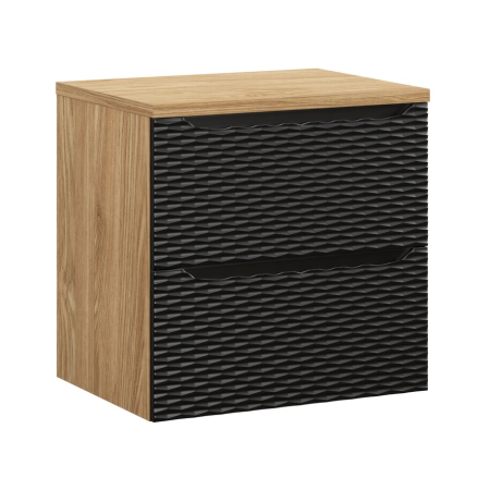 Mobilier Baie - Set Mobilier Baie Ocean Black 60 cm, cu blat, Negru Mat, Stejar Uleiat - COMAD