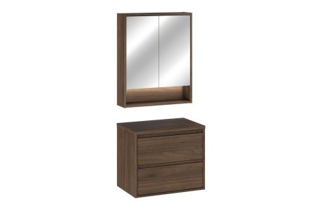Produse - Set Mobilier Viola Villa 60 cm, cu blat și dulap cu oglindă, Nuc Villa - COMAD