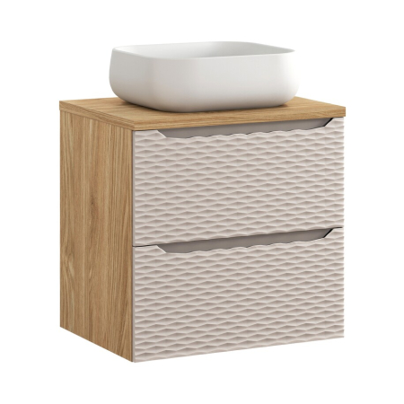 Mobilier Baie - Set Mobilier Baie Ocean Beige 60 cm, cu blat și lavoar pe blat Nika, Bej, Stejar Uleiat - COMAD