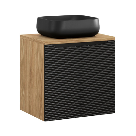 Mobilier Baie - Set Mobilier Baie Ocean Black 60 cm, cu Blat și Lavoar pe Blat Nika, Stejar Uleiat, Negru Mat - COMAD