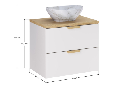 Set Mobilier Aster White 60 cm, cu Blat și Lavoar pe Blat, Alb Mat, Stejar Cremona - COMAD [2]