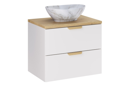 Promotii - Set Mobilier Aster White 60 cm, cu Blat și Lavoar pe Blat, Alb Mat, Stejar Cremona - COMAD