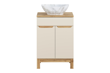 Set Mobilier Baie Bali Cashmere 60 cm, cu Blat și Lavoar pe Blat Pati, Cașmir Mat - COMAD [1]
